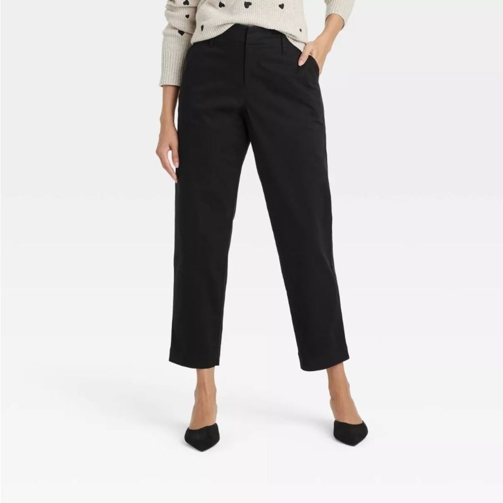 NWT A New Day High-Rise Slim Fit Tapered Ankle Chino Pants Black Career Size 8